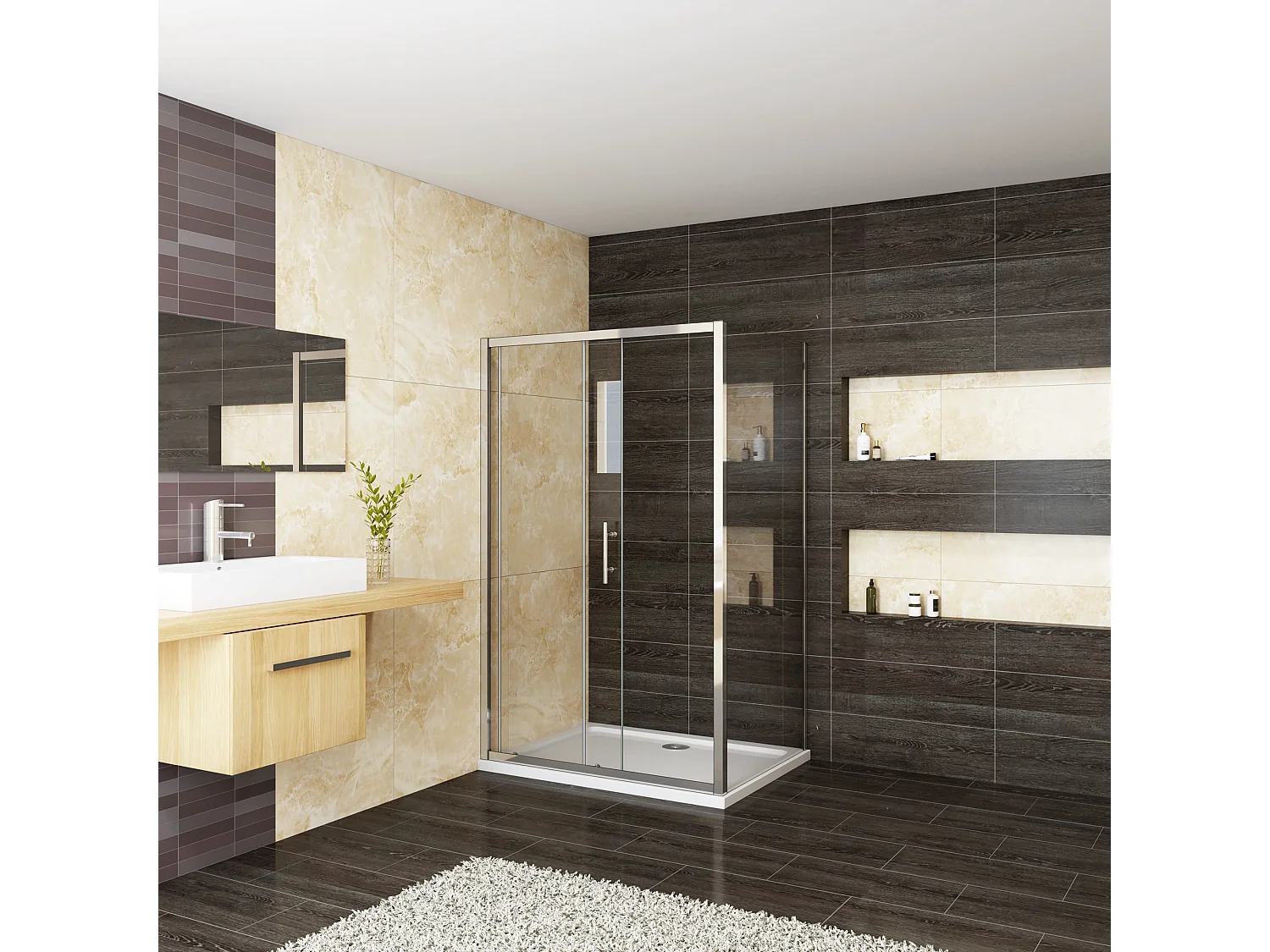 AICA Mampara de ducha corredera+panel lateral,vidrio templado 5mm,(1061-1101)x(880-900)x1850mm