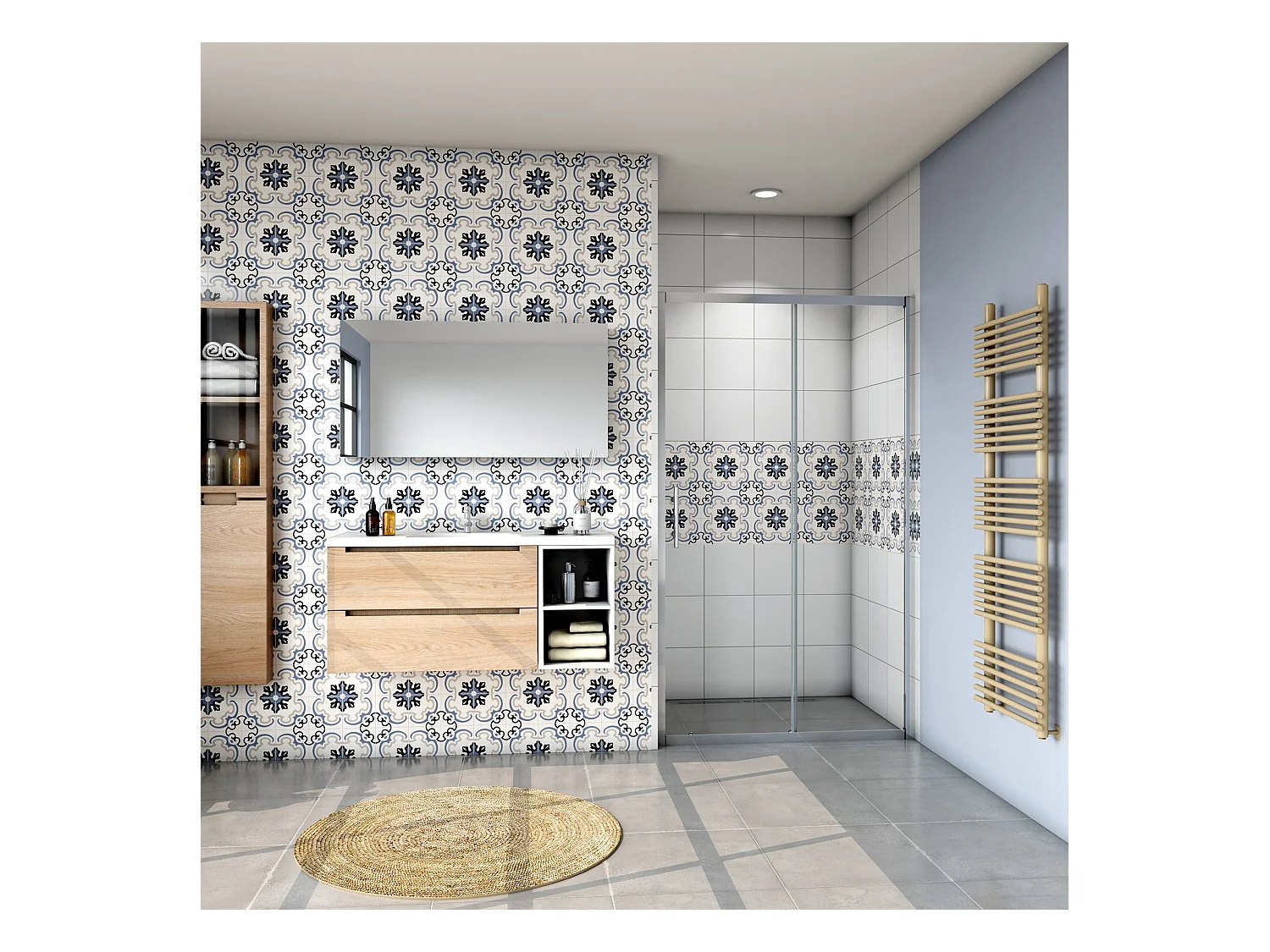 Mampara de ducha frontal corredera vidrio templado 5mm transparente,(1360-1400)x1850mm