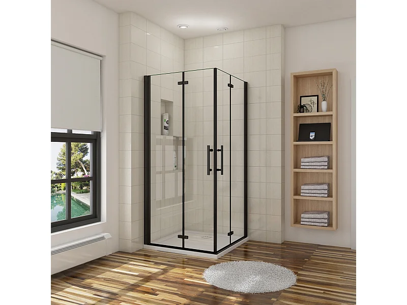 AICA Mampara de ducha cuadrada plegable vidrio easyclean 5mm,(980-1000)x(980-1000)x1900mm