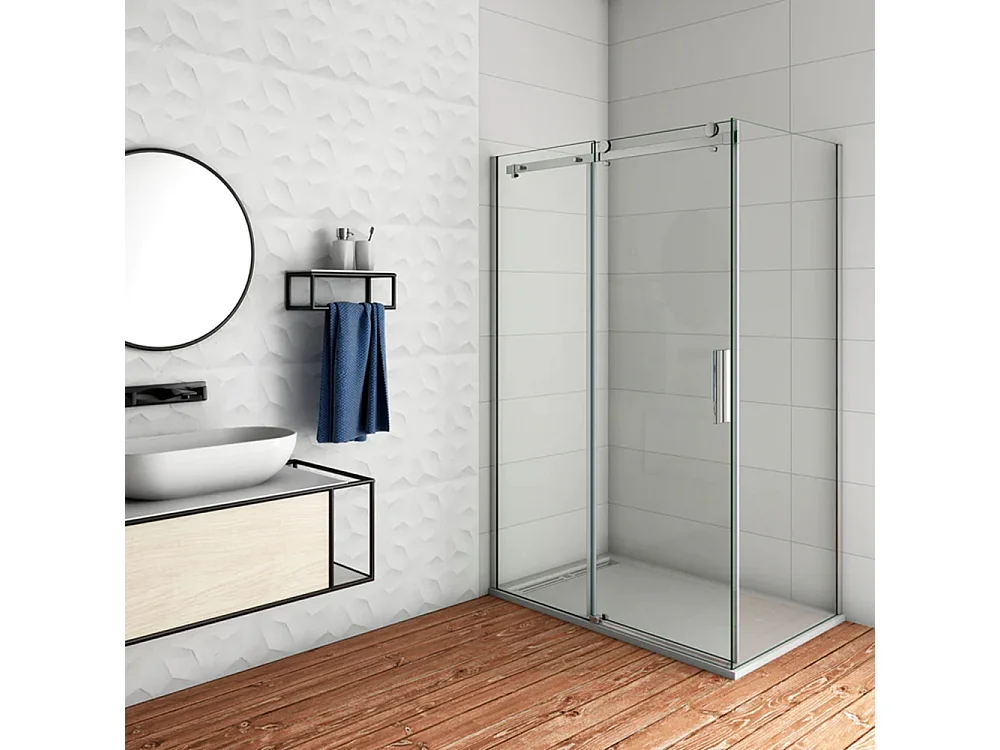 AICA Mampara de ducha corredera+panel lateral,cromado,vidrio 6mm,(1425-1445)x(883-903)x1950mm