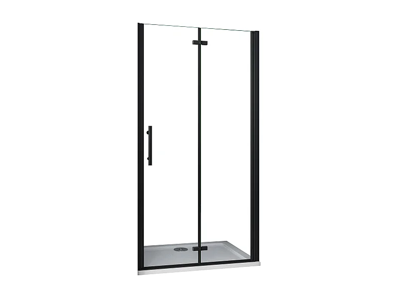 Porta de duche dois folhas rebatíveis Vidro temperado Easyclean de 5mm com perfil preto mate Tamanho:(686-716)x1900mm-AICA