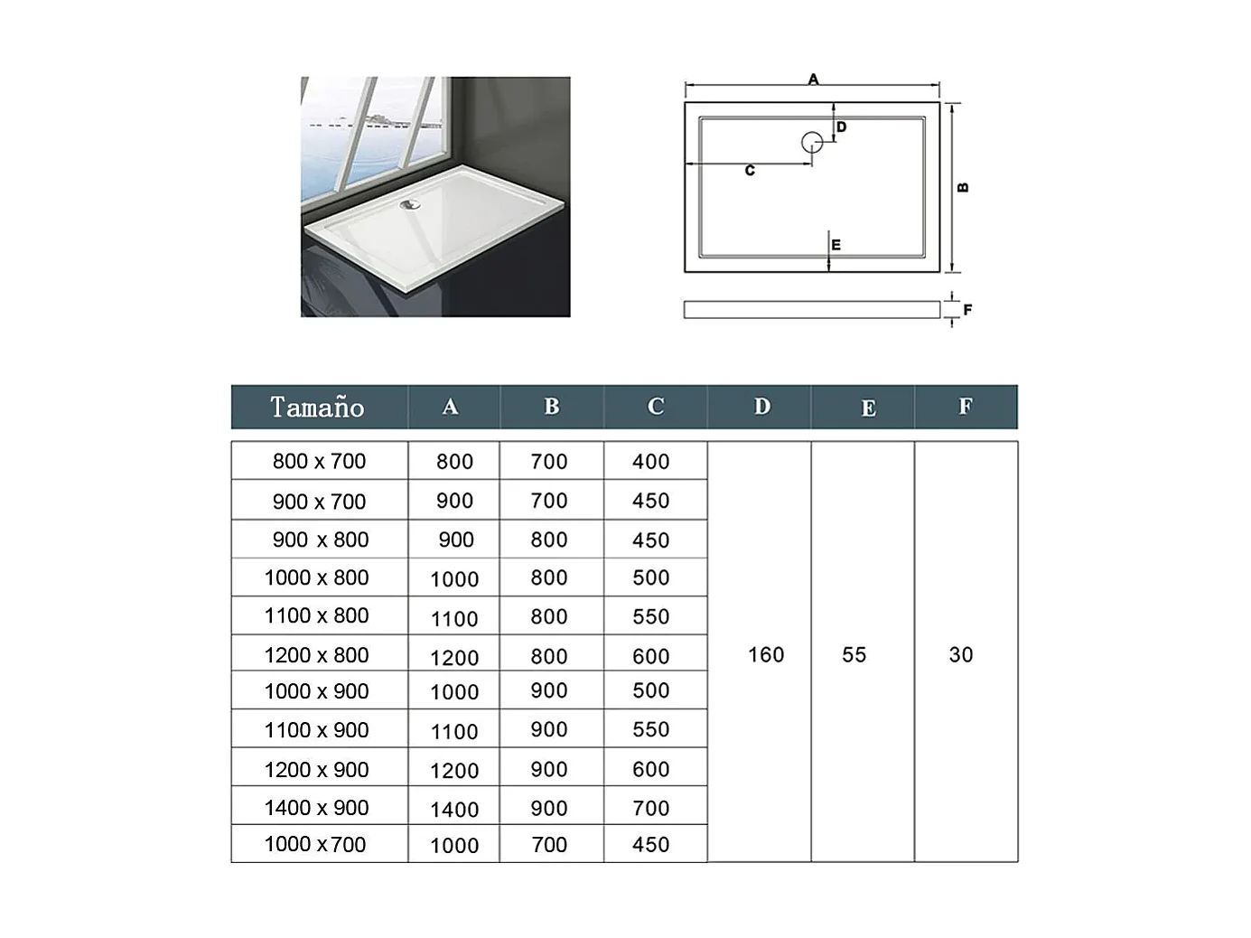 AICA Mampara de ducha rectangular plegable 6mm antical,760x800x1850mm+plato de ducha 80x76x3cm