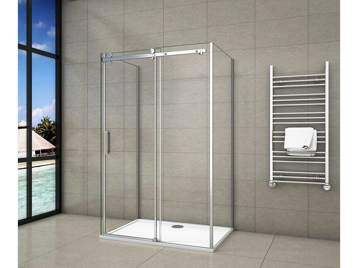 AICA Mampara de ducha corredera+panel lateral,cromado,vidrio 8mm antical,700x1200x700x1950mm