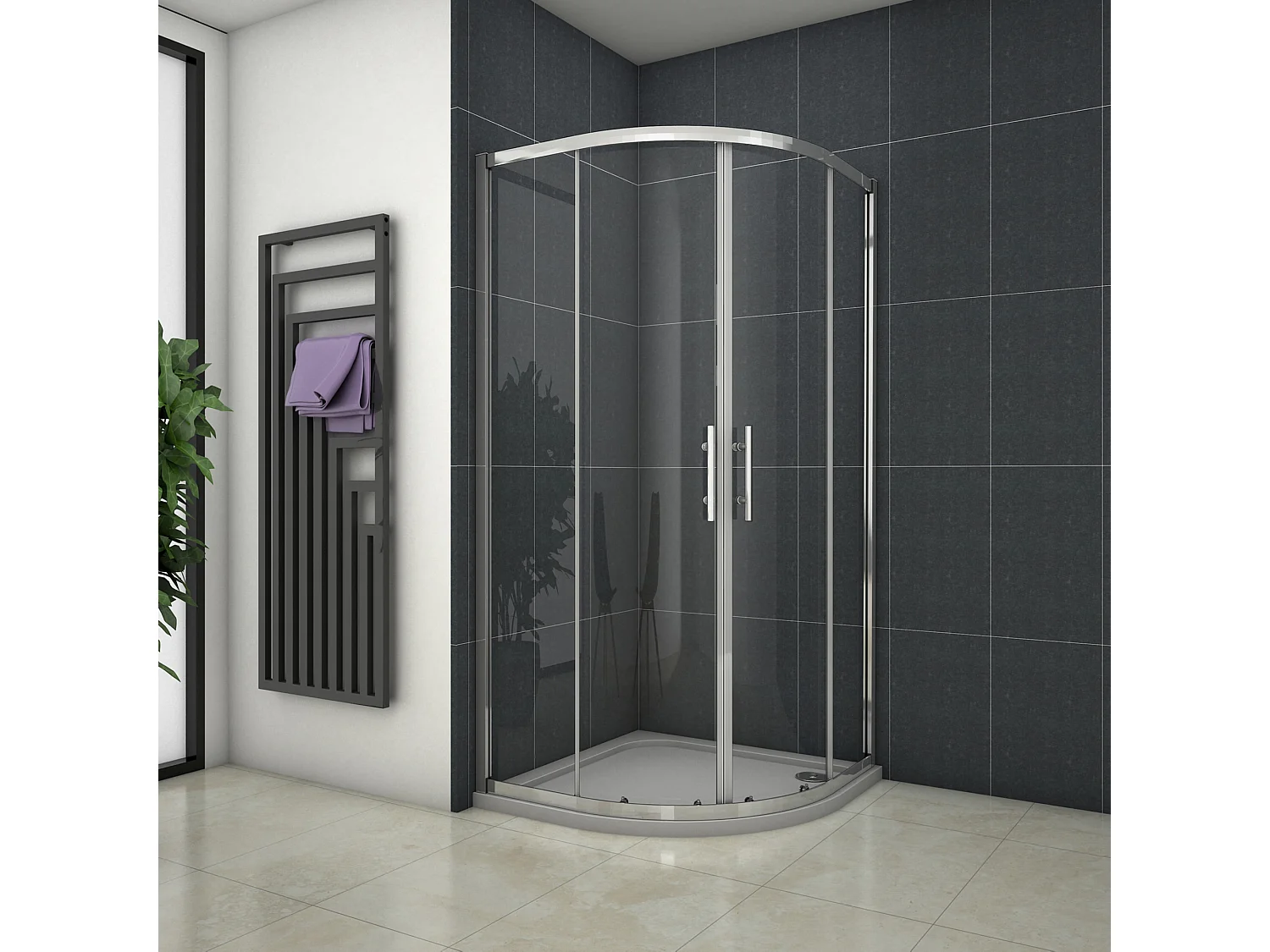 AICA Mampara de ducha curva semicircular corredera,cromado,vidrio 5mm(880-900)x(880-900)x1850mm