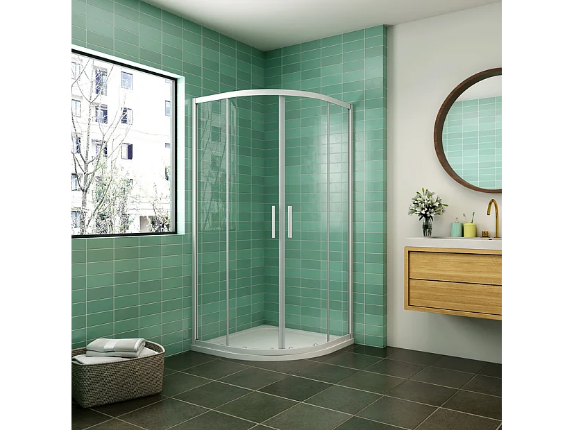 Cabine de duche 1/4 círculo correr Perfil cinza fosco Vidro temperado 5mm (880-900)x(1180-1200)x1850mm-AICA