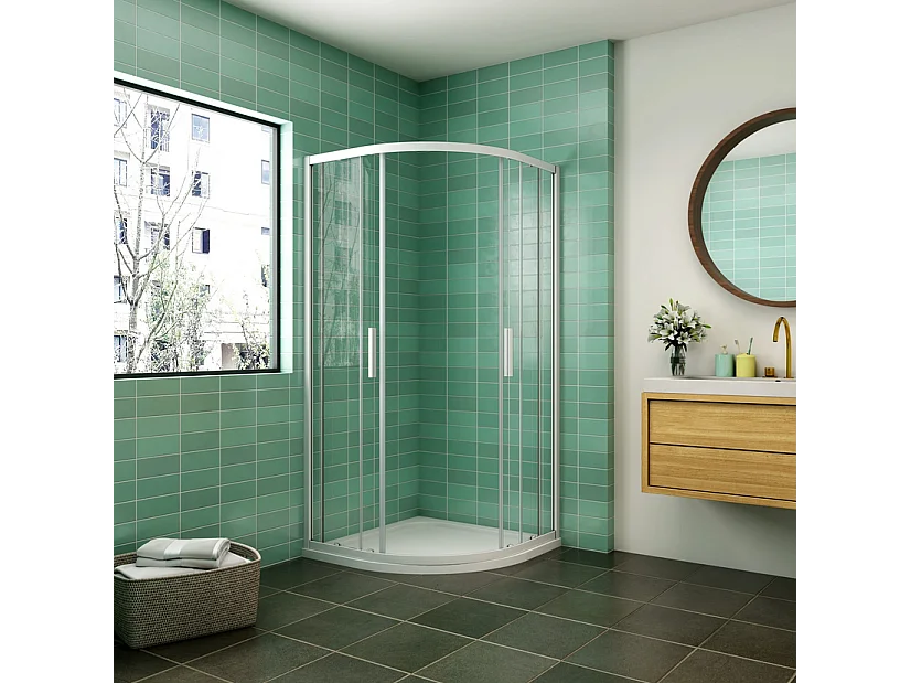 Cabine de duche 1/4 círculo correr Perfil cinza fosco Vidro temperado 5mm (880-900)x(1180-1200)x1850mm-AICA