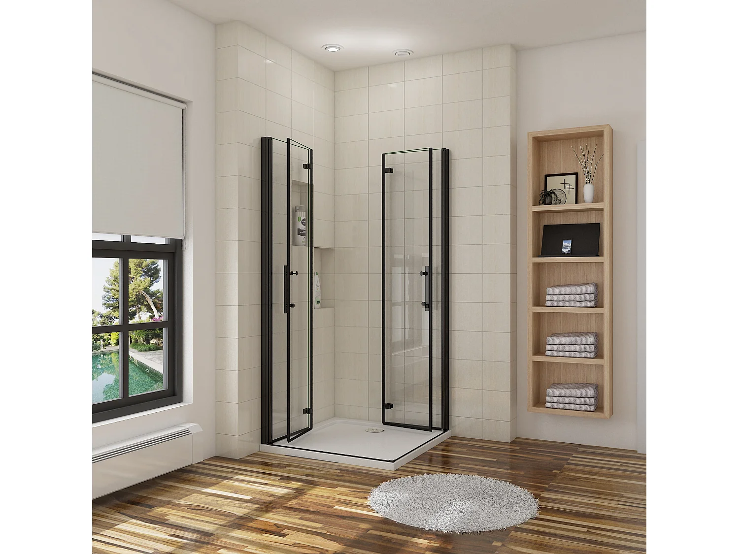 AICA Mampara de ducha cuadrada plegable vidrio easyclean 5mm,(680-700)x(680-700)x1900mm