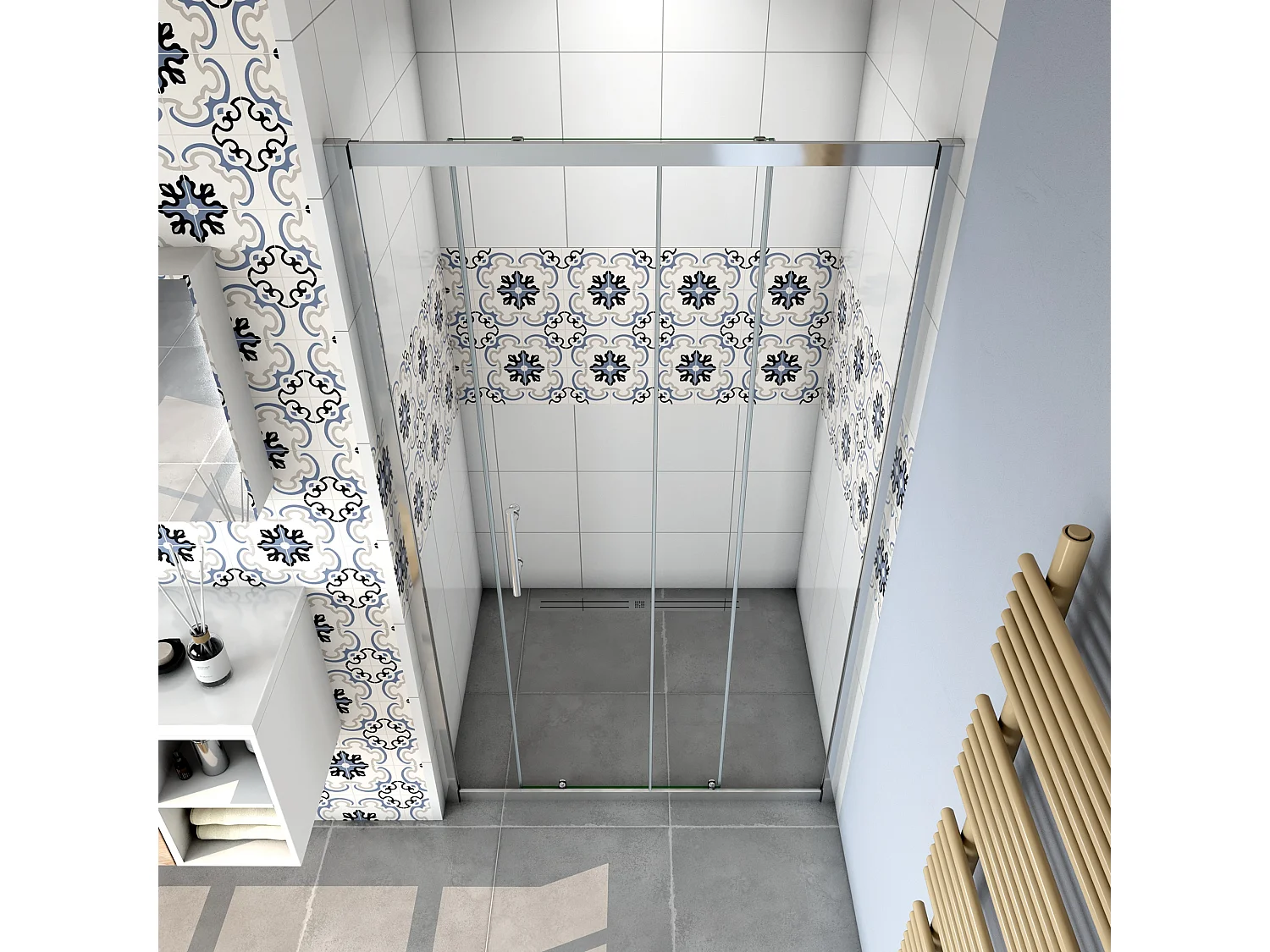 Mampara de ducha frontal corredera vidrio templado 5mm transparente,(960-1000)x1850mm