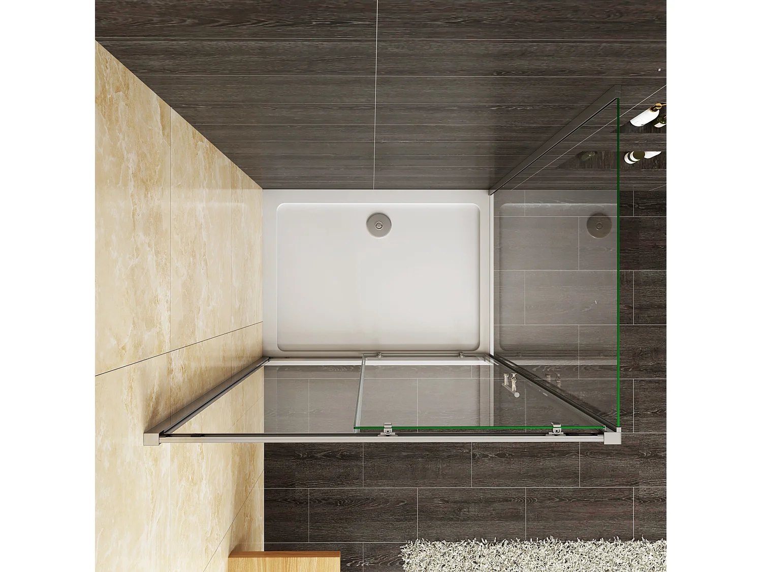 AICA Mampara de ducha corredera+panel lateral,vidrio templado 5mm,(1261-1301)x(780-800)x1850mm