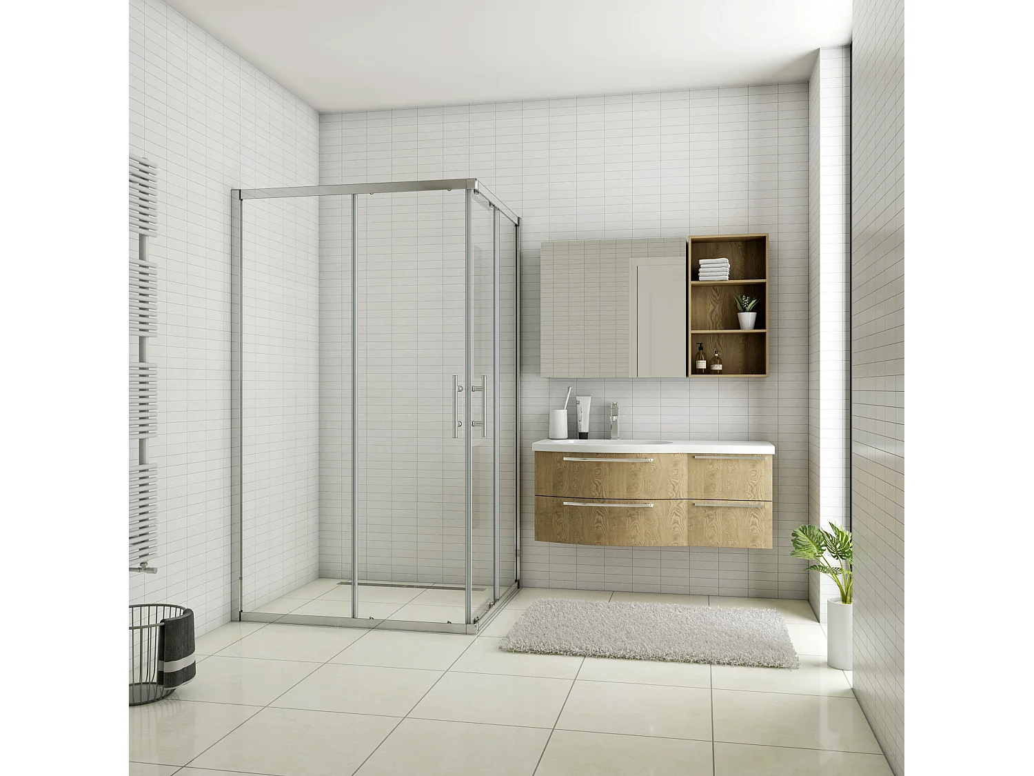 Cabine de duche rectangular correr Perfil cromado Vidro Anticalcário 6mm (1180-1200)x(880-900)x1950mm-AICA