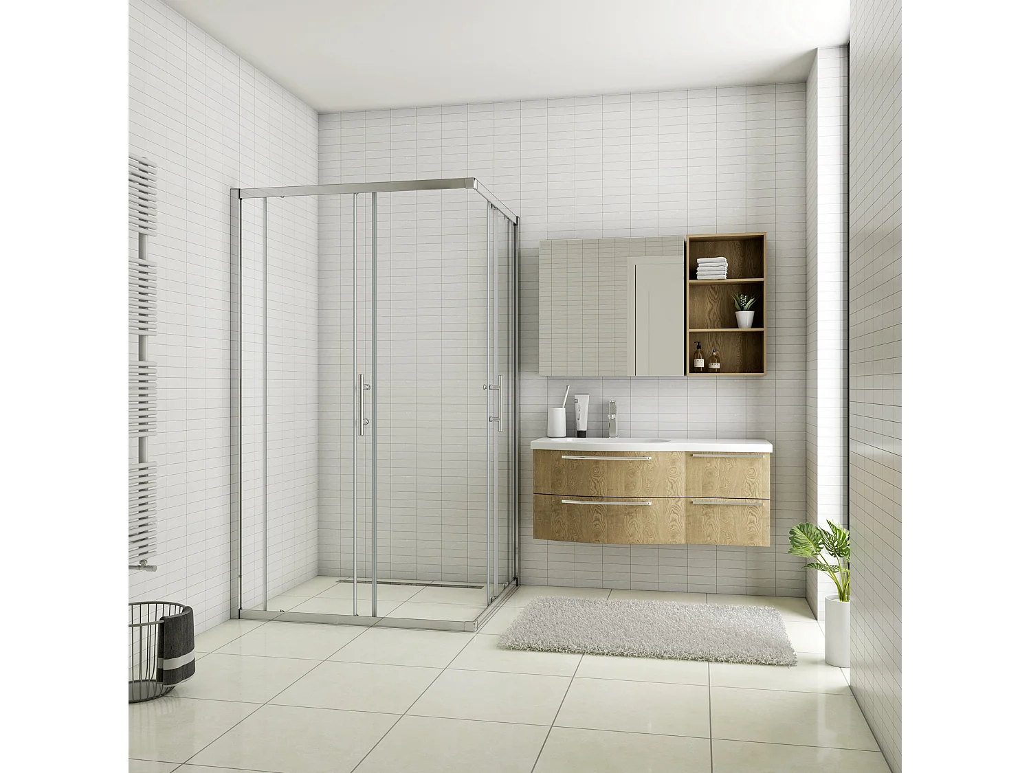 Cabine de duche rectangular correr Perfil cromado Vidro Anticalcário 6mm (1180-1200)x(880-900)x1950mm-AICA