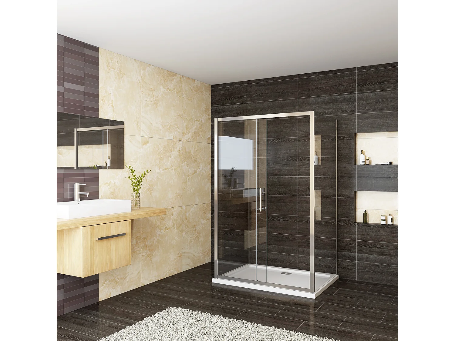 AICA Mampara de ducha corredera+dos paneles laterales,vidrio 5mm,(963-1003)x(880-900)x1850mm