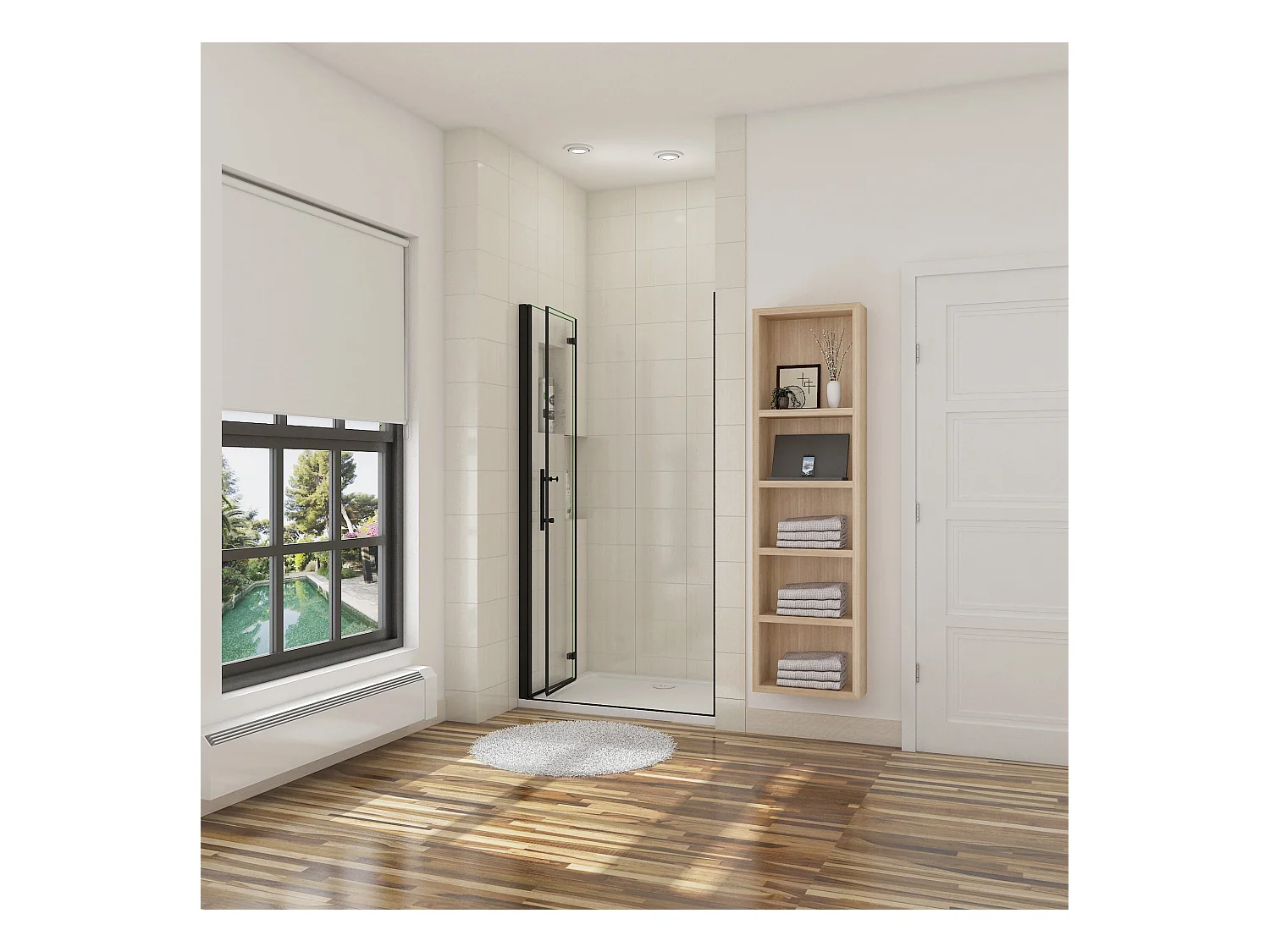 Porta de duche dois folhas rebatíveis Vidro temperado Easyclean de 5mm com perfil preto mate Tamanho:(886-916)x1900mm-AICA