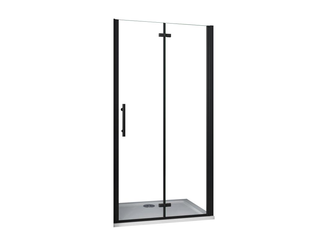 Porta de duche dois folhas rebatíveis Vidro temperado Easyclean de 5mm com perfil preto mate Tamanho:(886-916)x1900mm-AICA