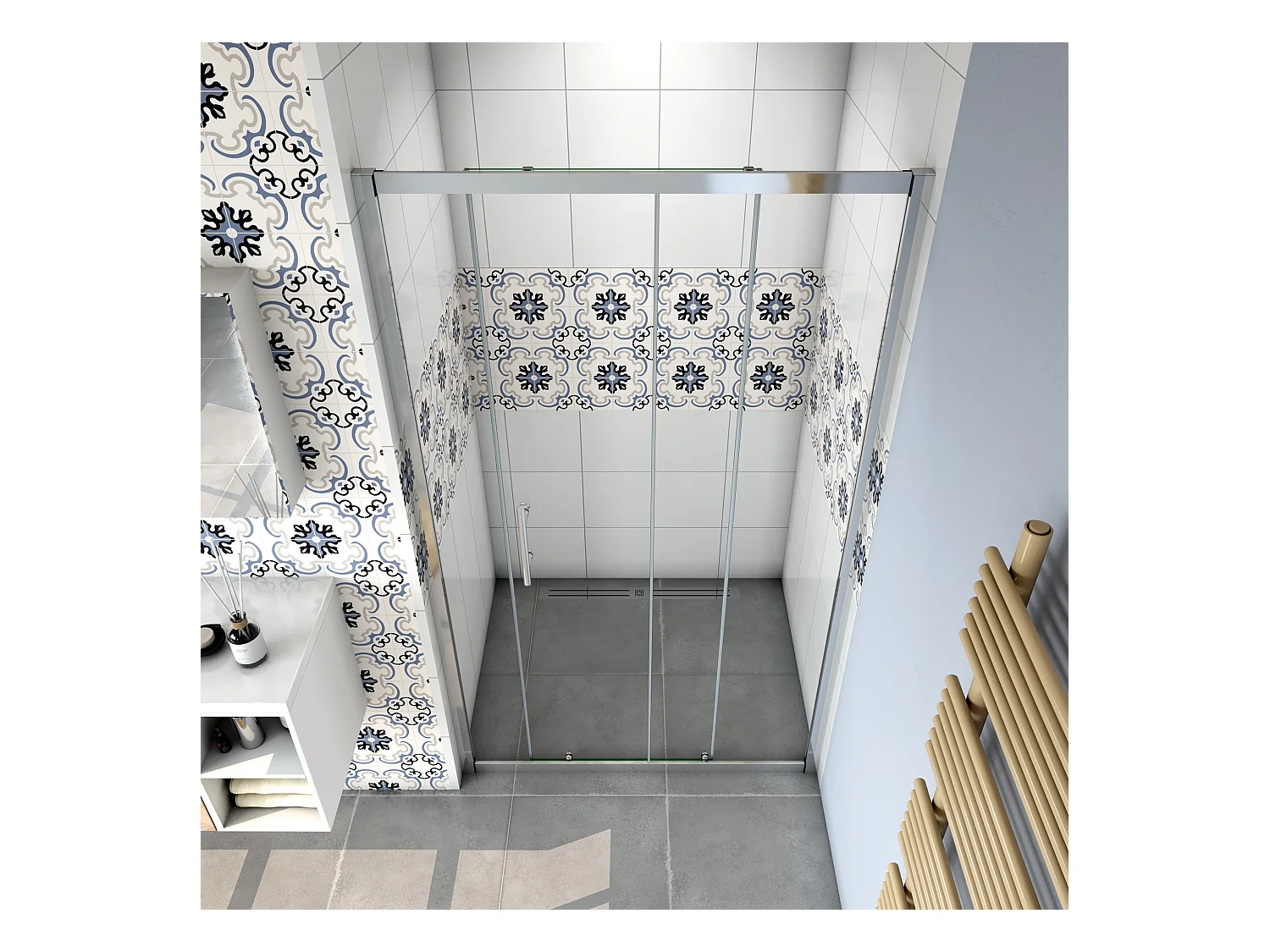 Mampara de ducha corredera frontal vidrio templado 5mm transparente (1660-1700)x1850mm