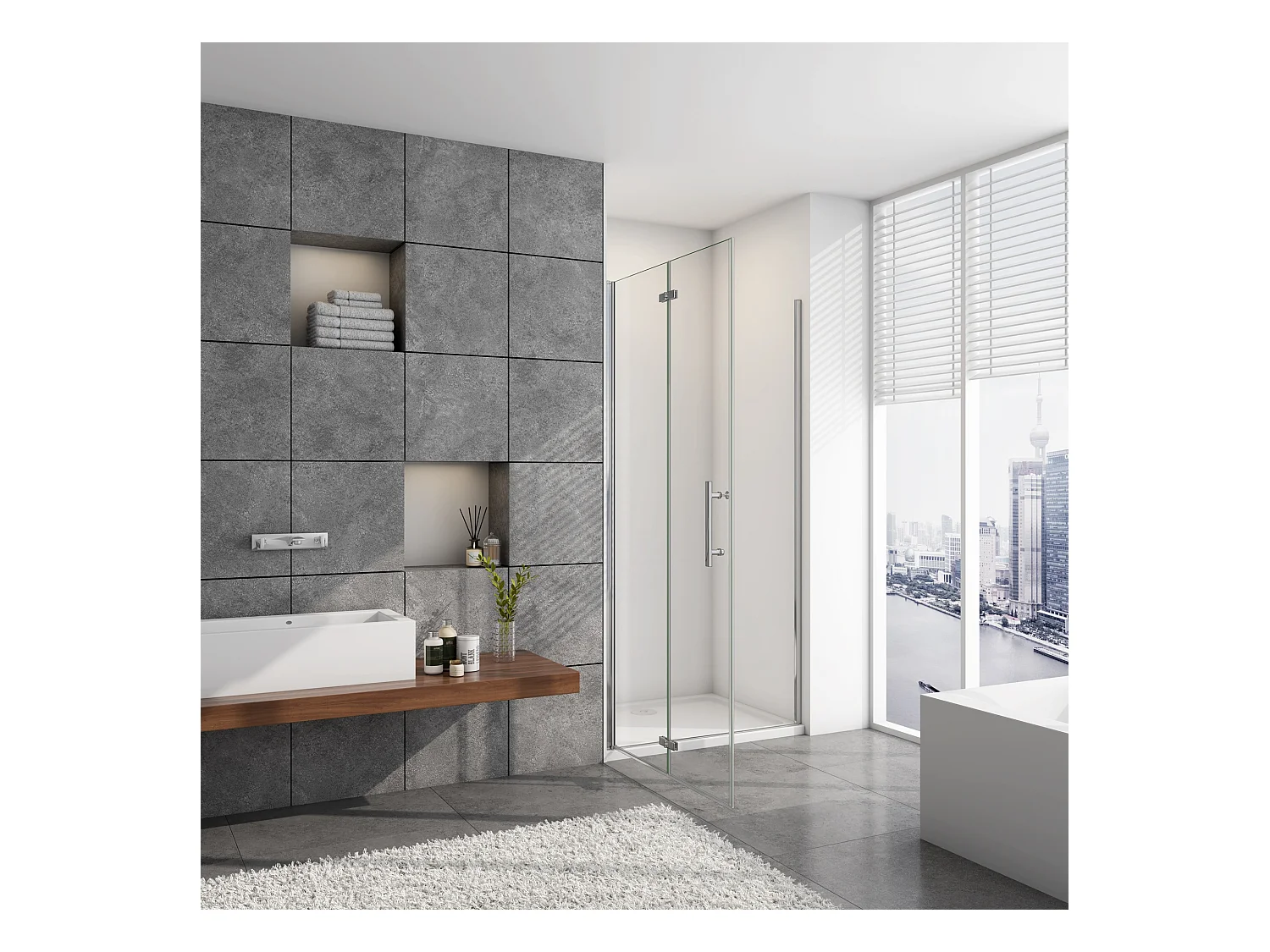 Mampara de ducha frontal plegable vidrio 6mm con tratamiento antical,(886-916)x1850mm