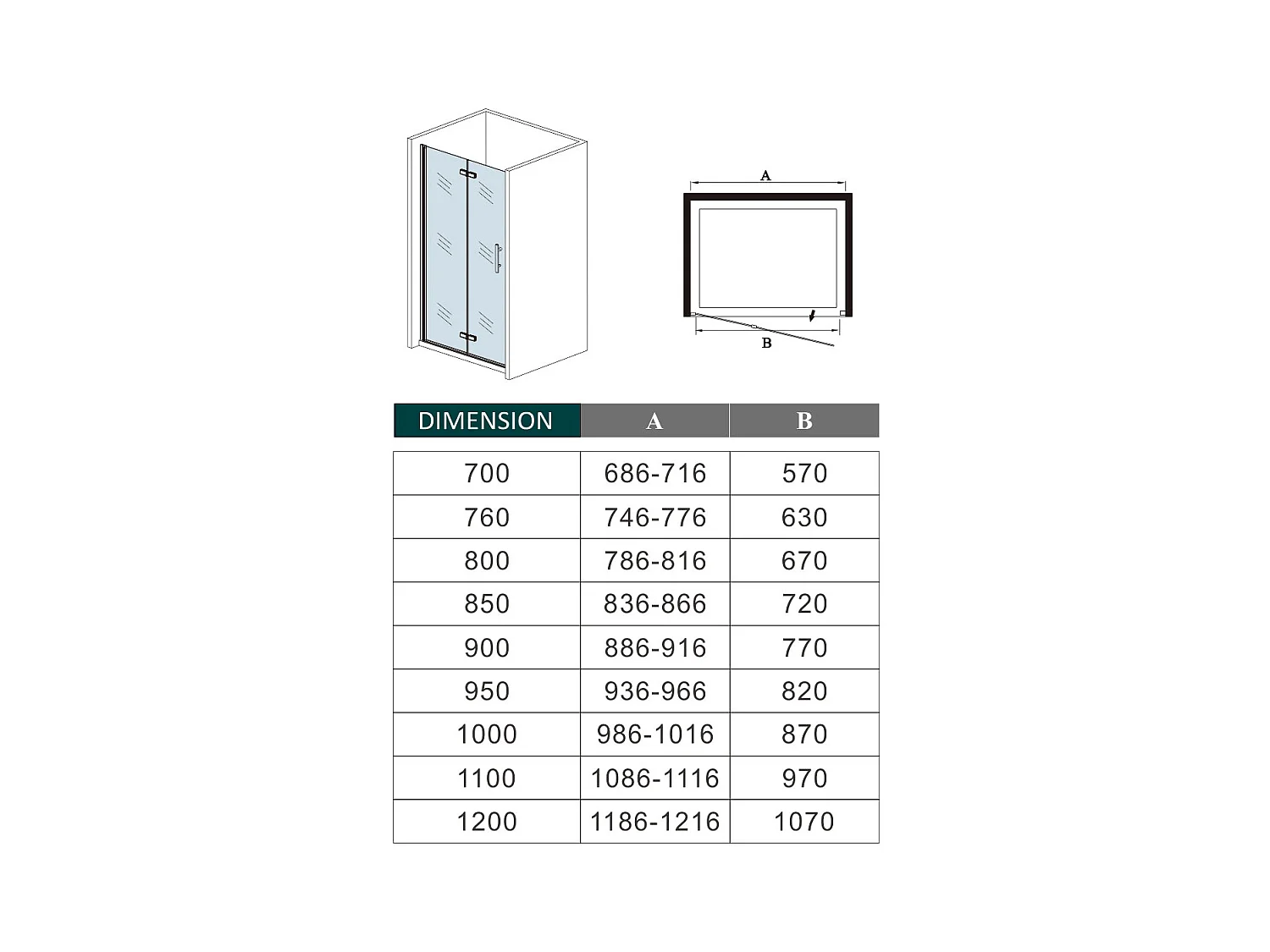 Mampara de ducha frontal plegable vidrio 6mm con tratamiento antical,(886-916)x1850mm