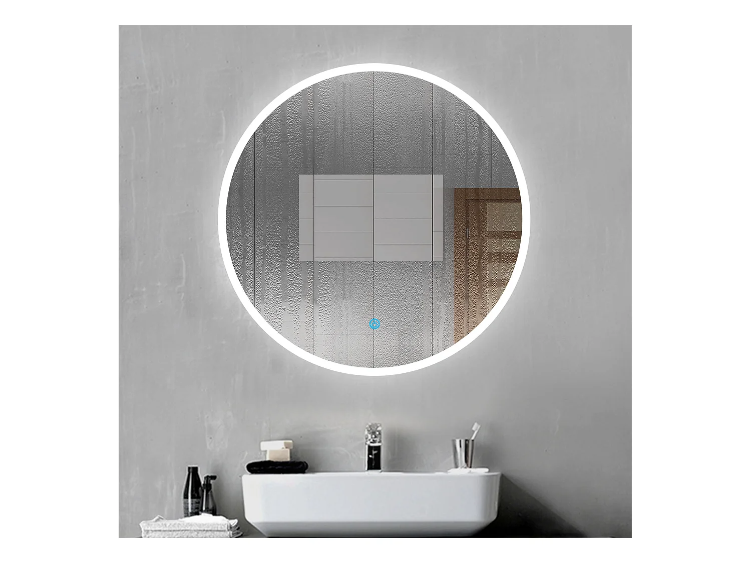 Aica Espejo redondo de baño LED 100cm,antivaho,interruptor táctil