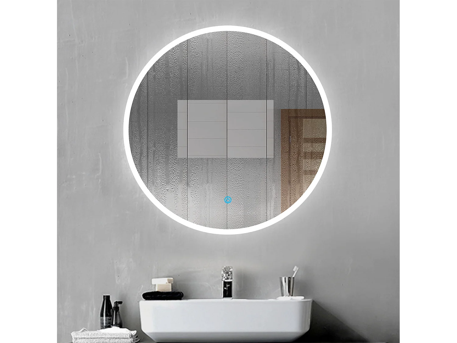 Aica Espejo redondo de baño LED 100cm,antivaho,interruptor táctil