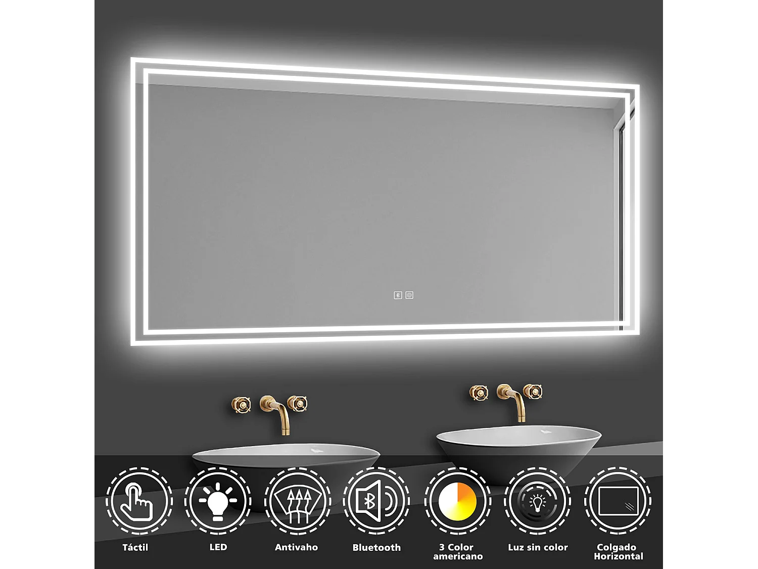 Aica Espejo de baño LED 120×70cm,Bluetooth,Antivaho