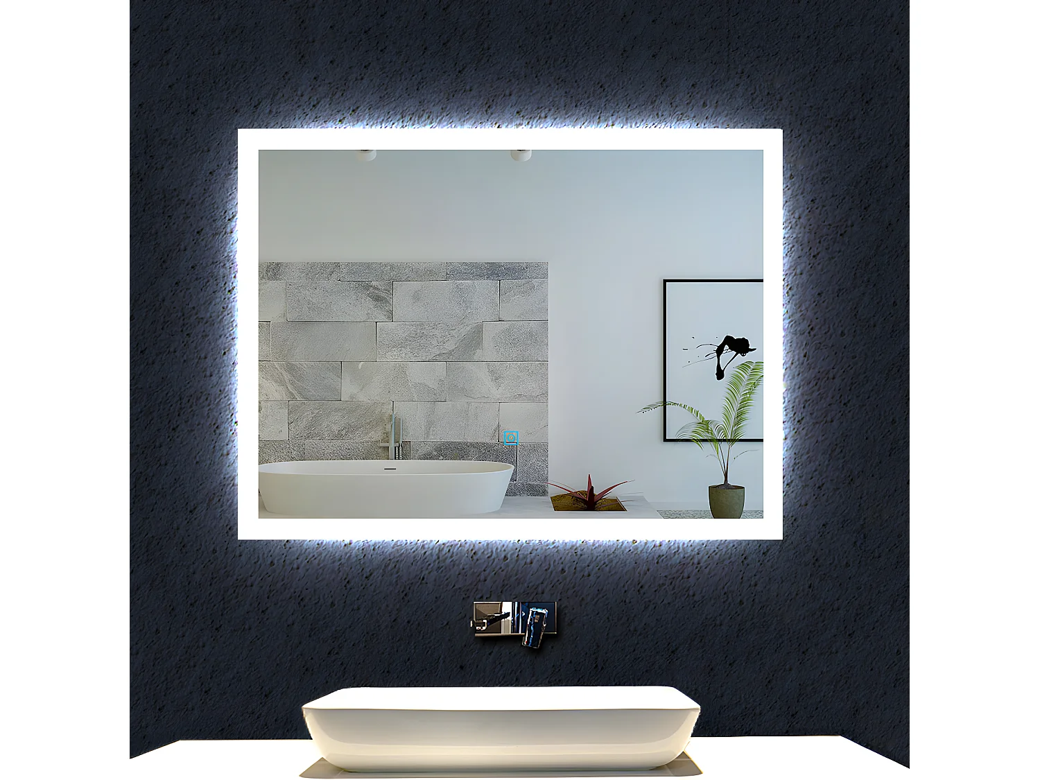 Aica Espejo de baño LED 60×50cm,antivaho,interruptor táctil
