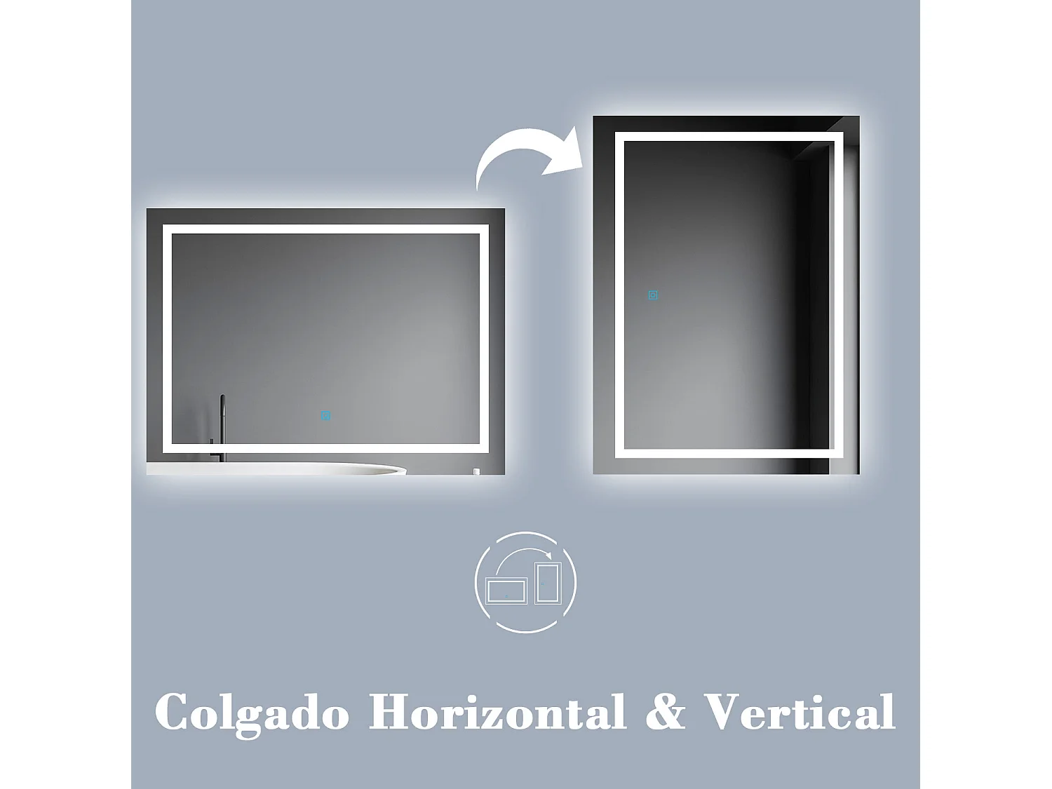 Aica Espejo de baño LED sin cobre 100×60cm,antivaho,interruptor táctil