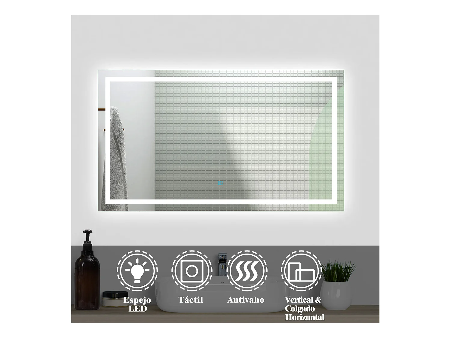 Aica Espejo de baño LED sin cobre 140×70cm,antivaho,interruptor táctil