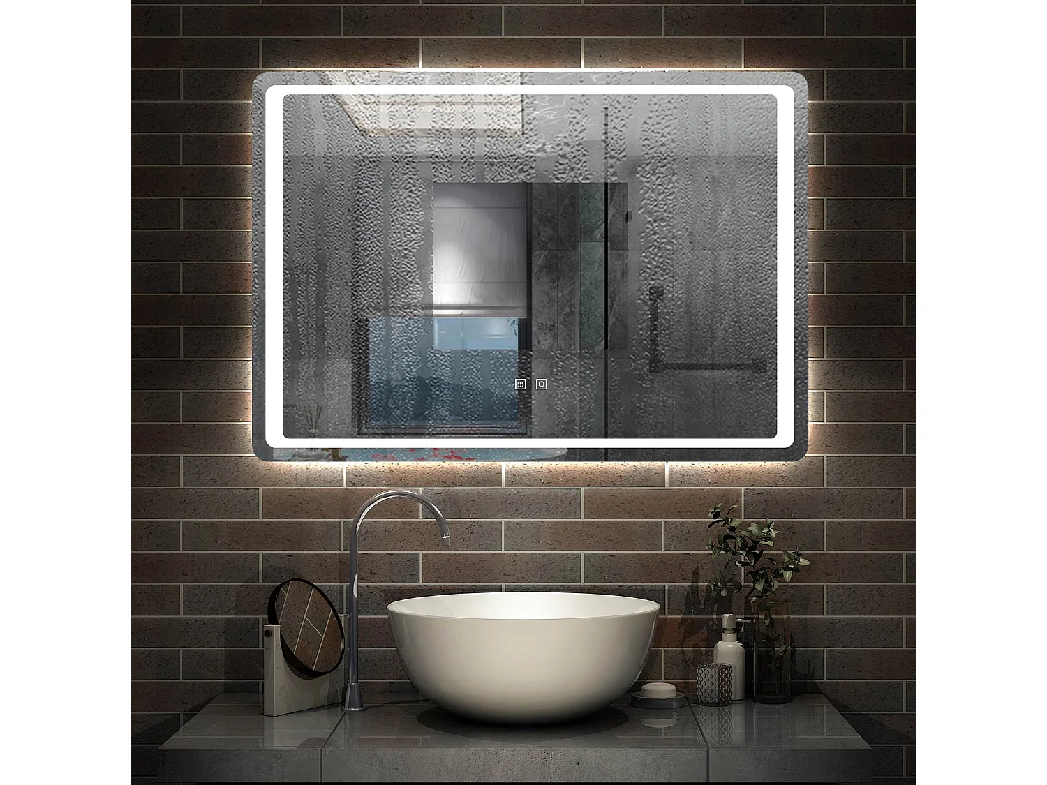 Aica Espejo de baño LED 100×60cm,antivaho,interruptor táctil