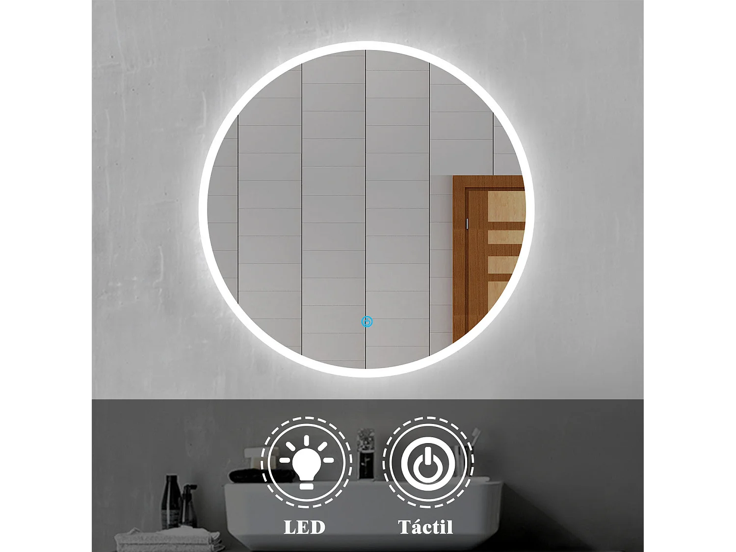 Aica Espejo LED de baño redondo 60cm ,Interruptor táctil