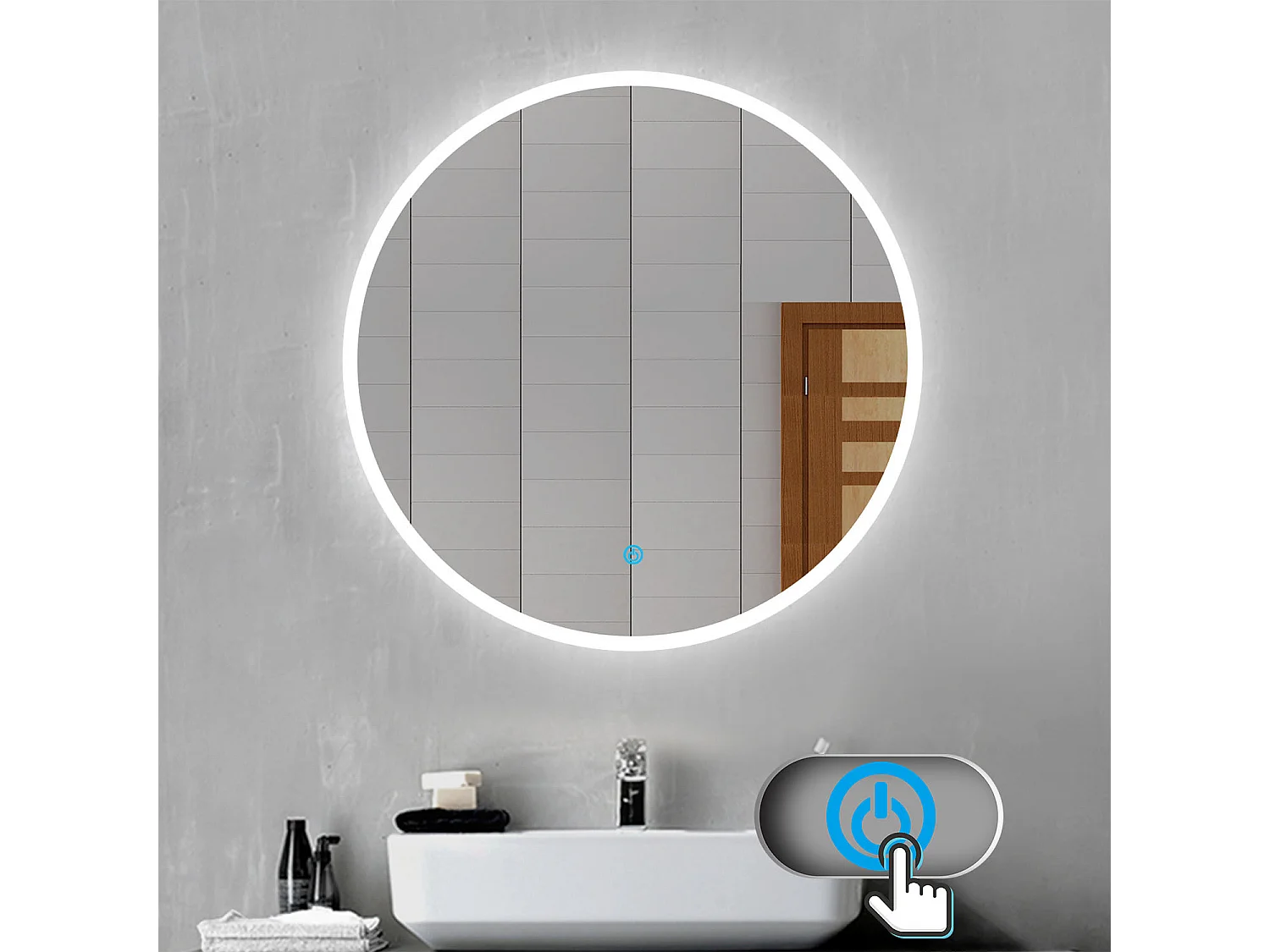 Aica Espejo LED de baño redondo 60cm ,Interruptor táctil