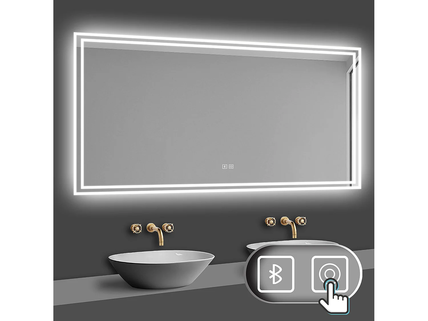 Aica Espejo de baño LED 140×80cm,Bluetooth,Antivaho