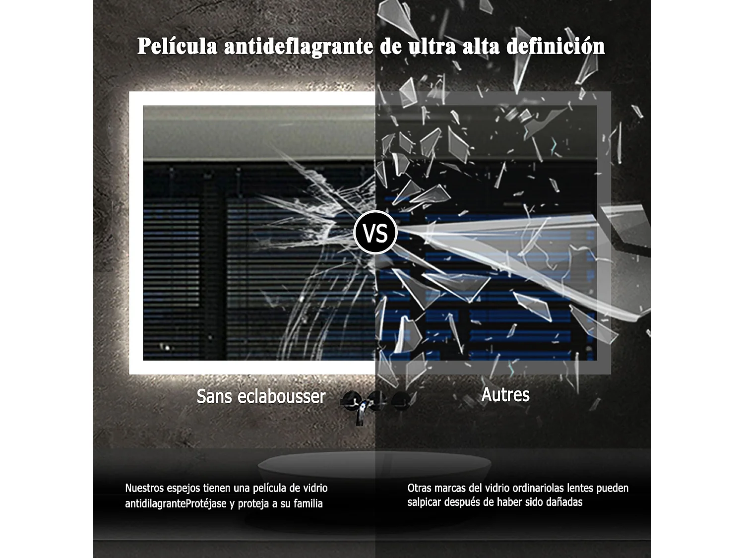 Aica Espejo de baño LED 80×60cm,antivaho,interruptor táctil