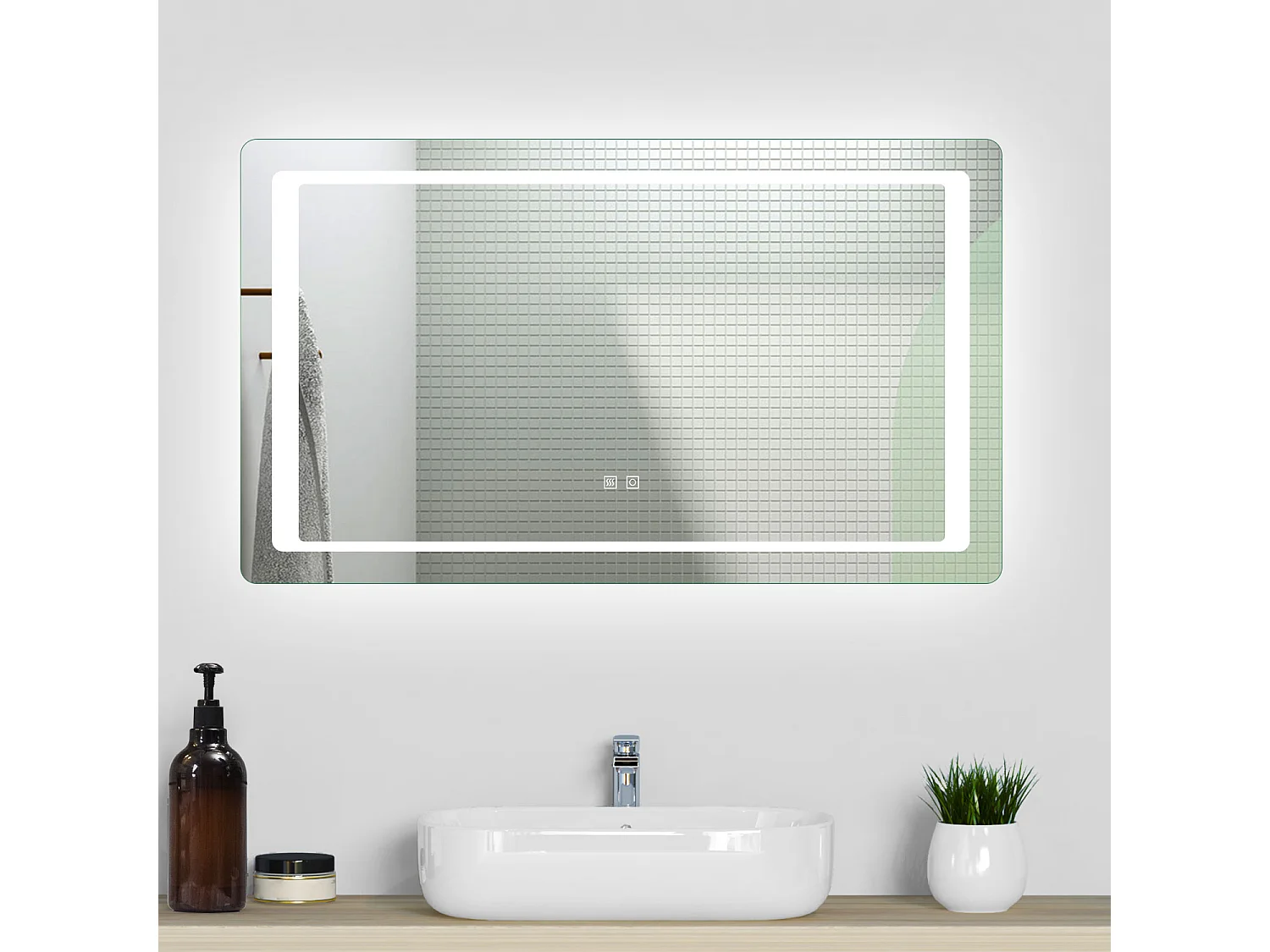 Aica Espejo de baño LED 120×70cm,antivaho,interruptor táctil