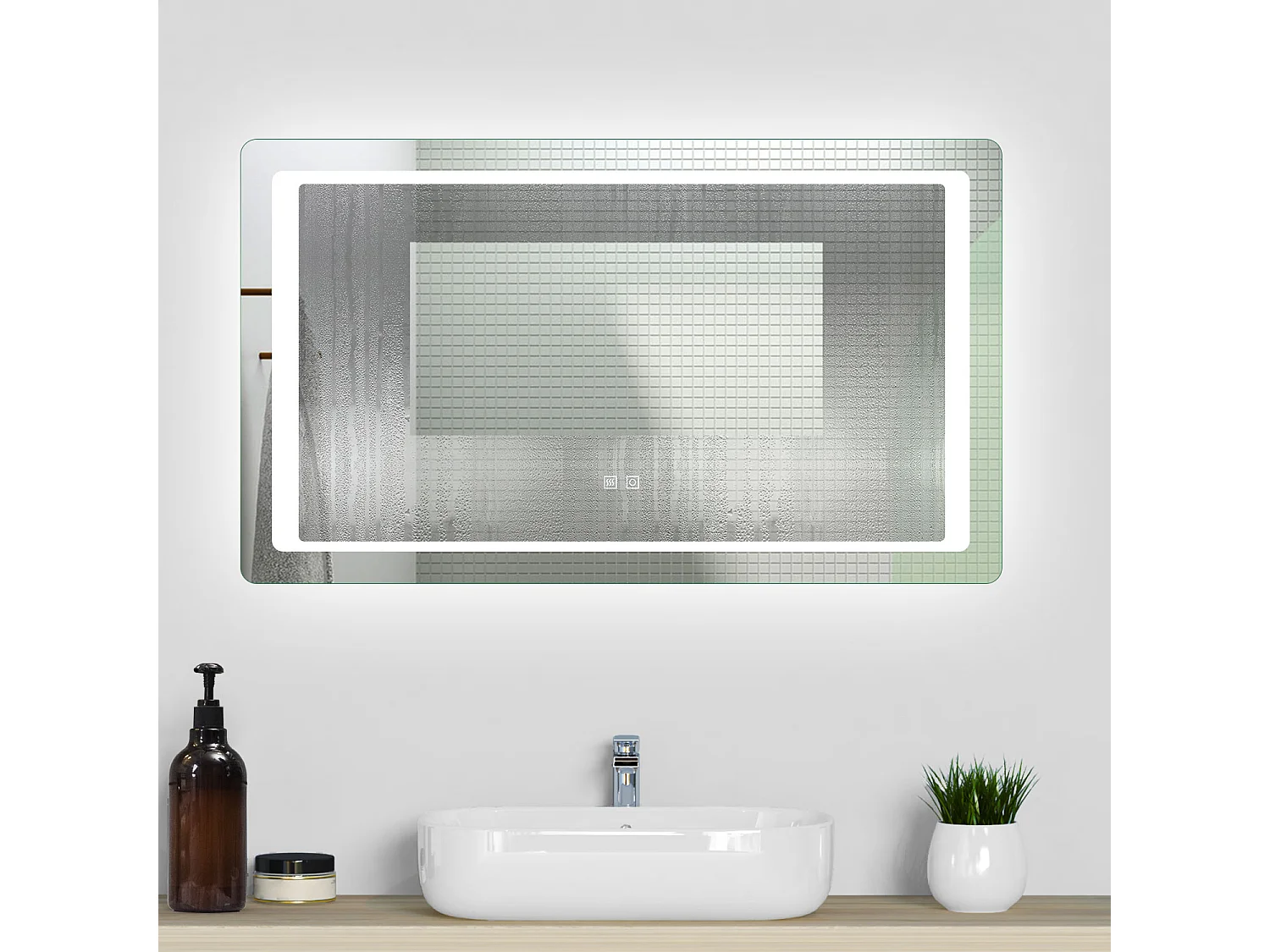 Aica Espejo de baño LED 120×70cm,antivaho,interruptor táctil