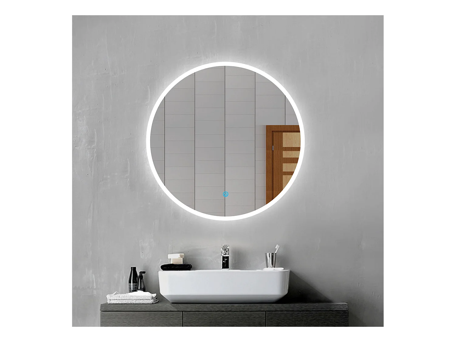 Aica Espejo redondo de baño LED 120cm,antivaho,interruptor táctil