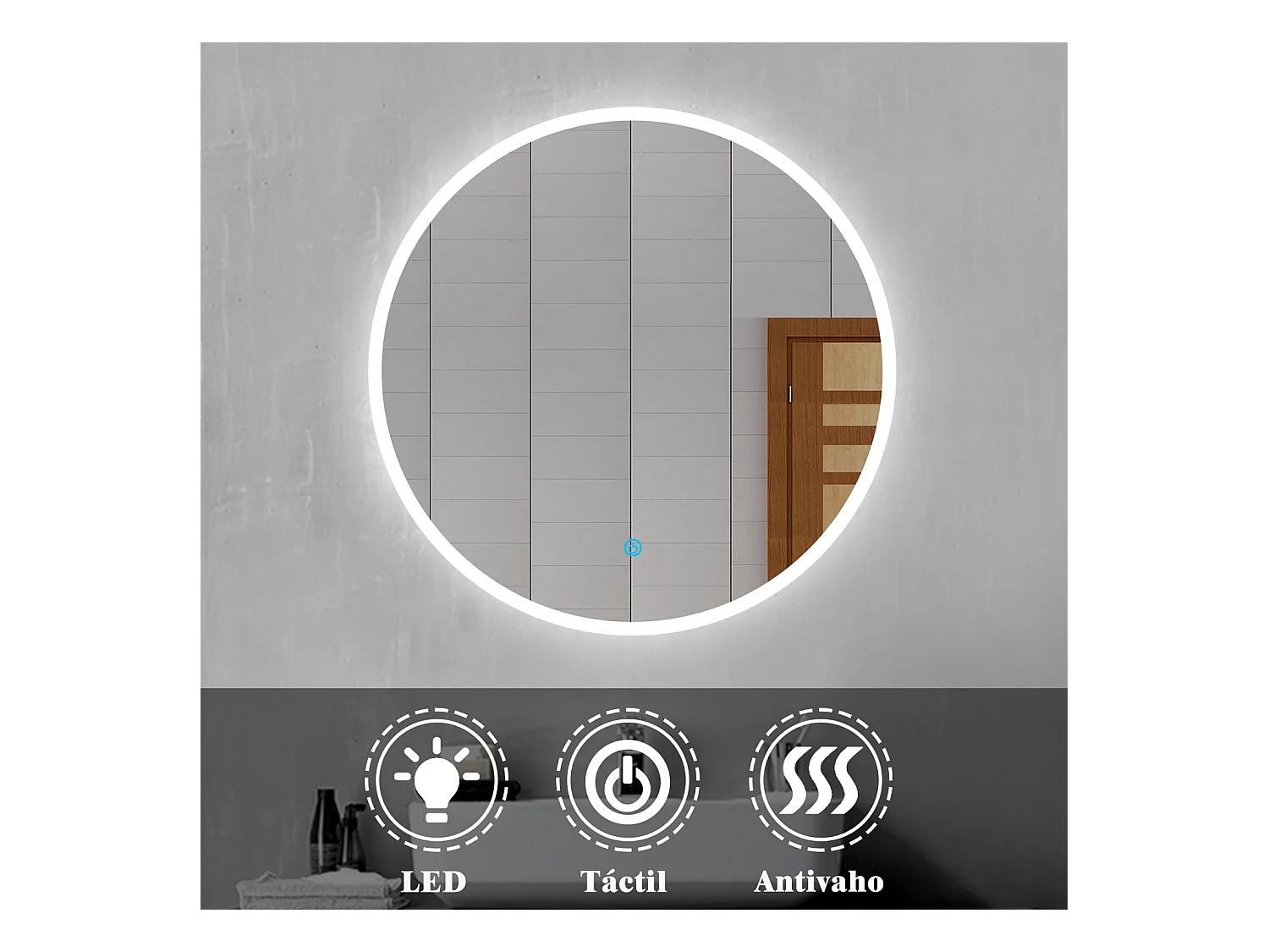 Aica Espejo redondo de baño LED 120cm,antivaho,interruptor táctil