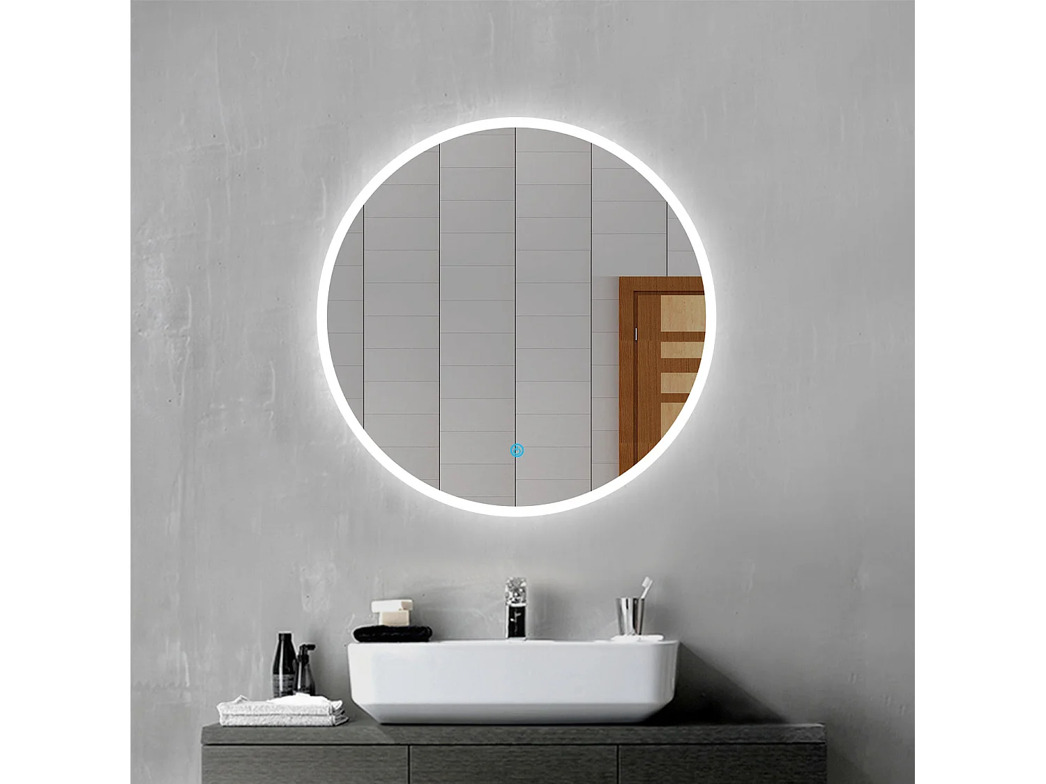Aica Espejo redondo de baño LED 120cm,antivaho,interruptor táctil