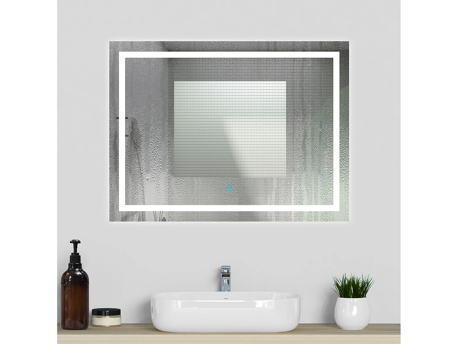 Aica Espejo de baño LED sin cobre 80×60cm,antivaho,interruptor táctil
