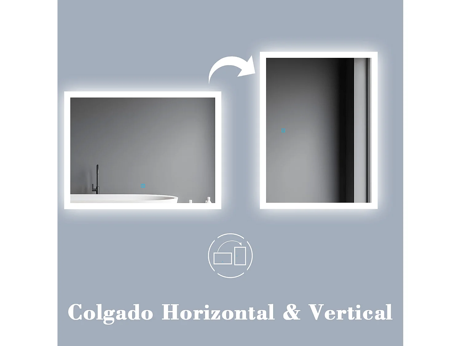 Aica Espejo de baño LED 100×60cm,antivaho,interruptor táctil