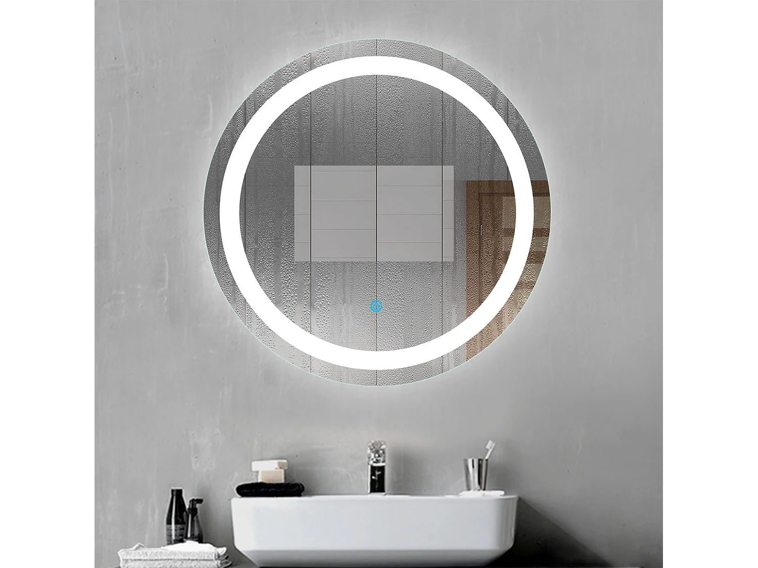 Aica Espejo de baño LED redondo 60cm,antivaho,interruptor táctil