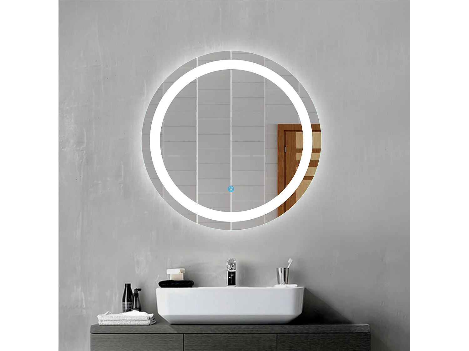 Aica Espejo de baño LED redondo 60cm,antivaho,interruptor táctil