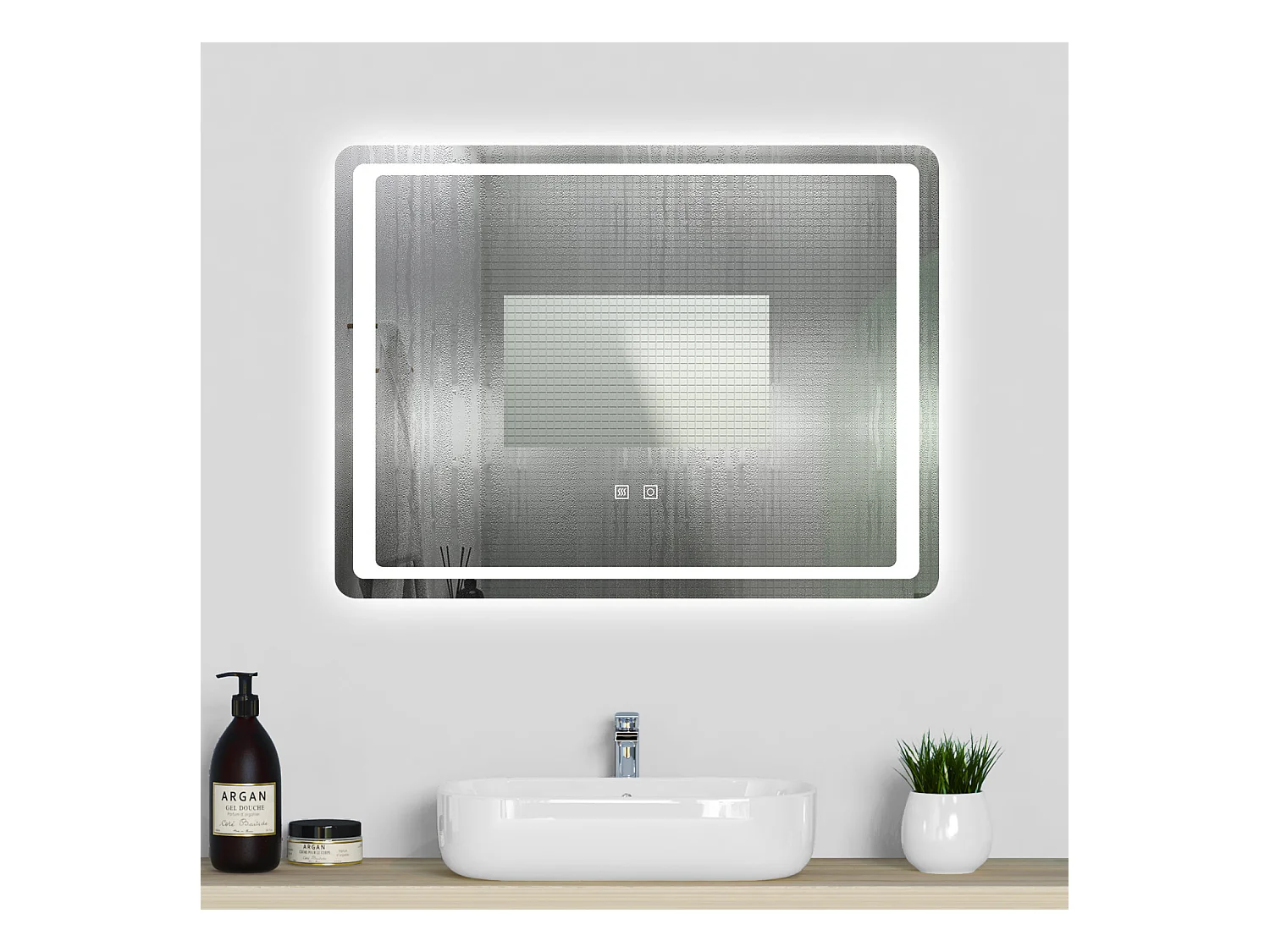 Aica Espejo de baño LED 90×65cm,antivaho,interruptor táctil