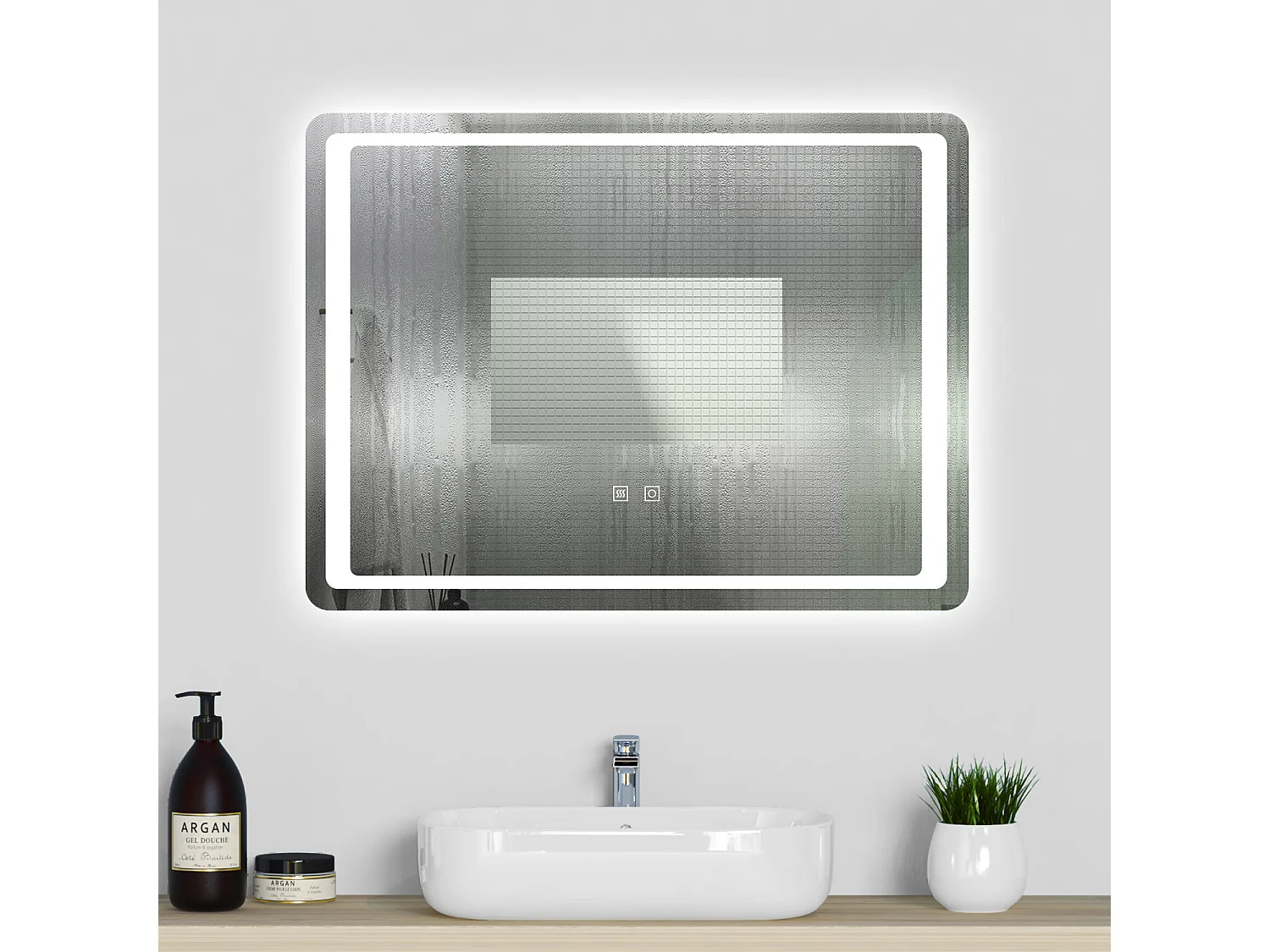 Aica Espejo de baño LED 90×65cm,antivaho,interruptor táctil