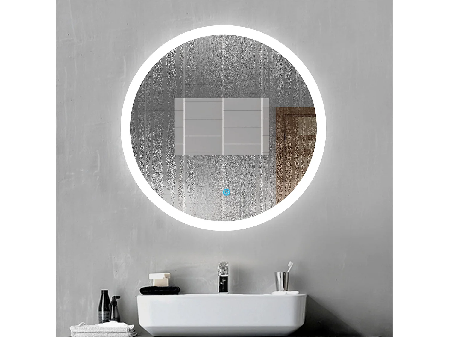 Aica Espejo de baño LED redondo 60cm,interruptor táctil,antivaho