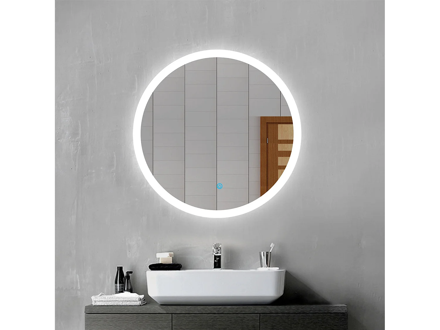 Aica Espejo de baño LED redondo 60cm,interruptor táctil,antivaho