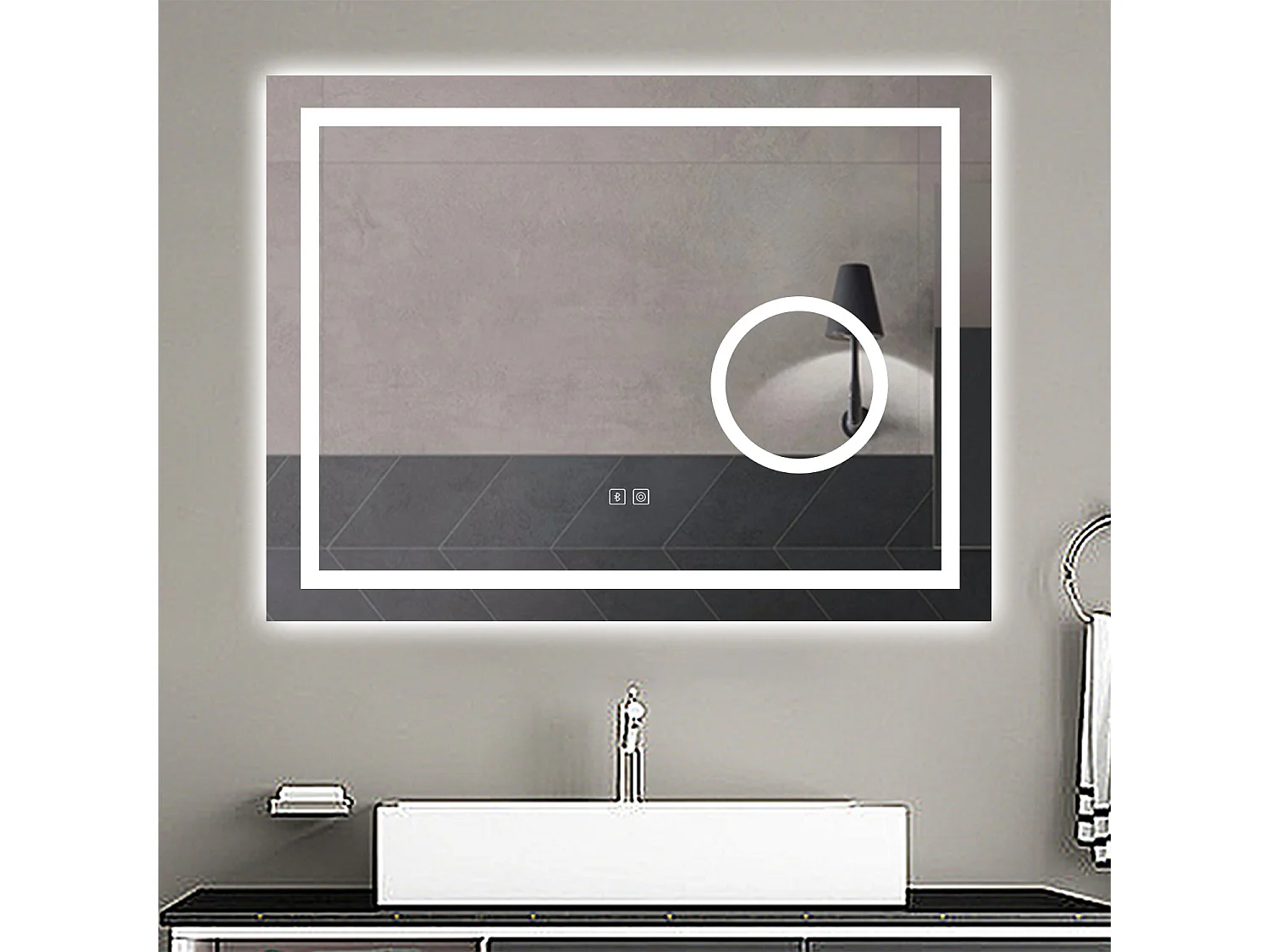 Aica Espejo de baño LED 80×60cm,Espejo de aumento,Bluetooth