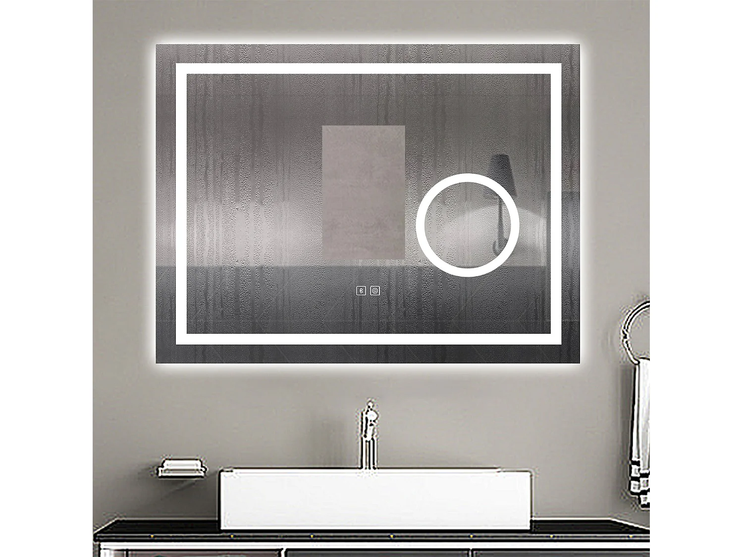 Aica Espejo de baño LED 80×60cm,Espejo de aumento,Bluetooth