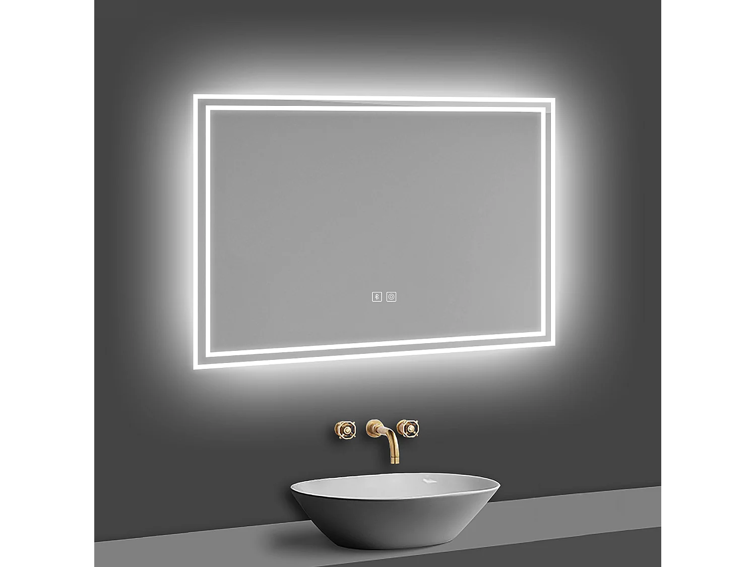 Aica Espejo de baño LED 80×60cm,Bluetooth,Antivaho