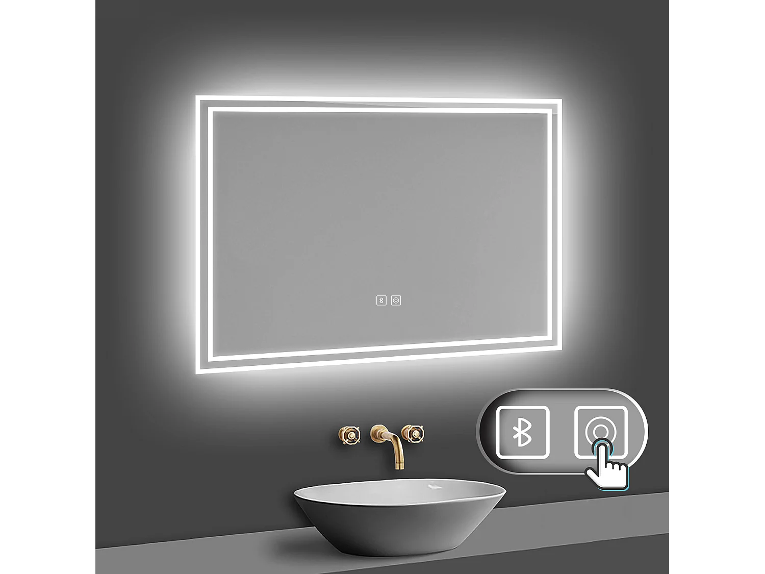 Aica Espejo de baño LED 80×60cm,Bluetooth,Antivaho