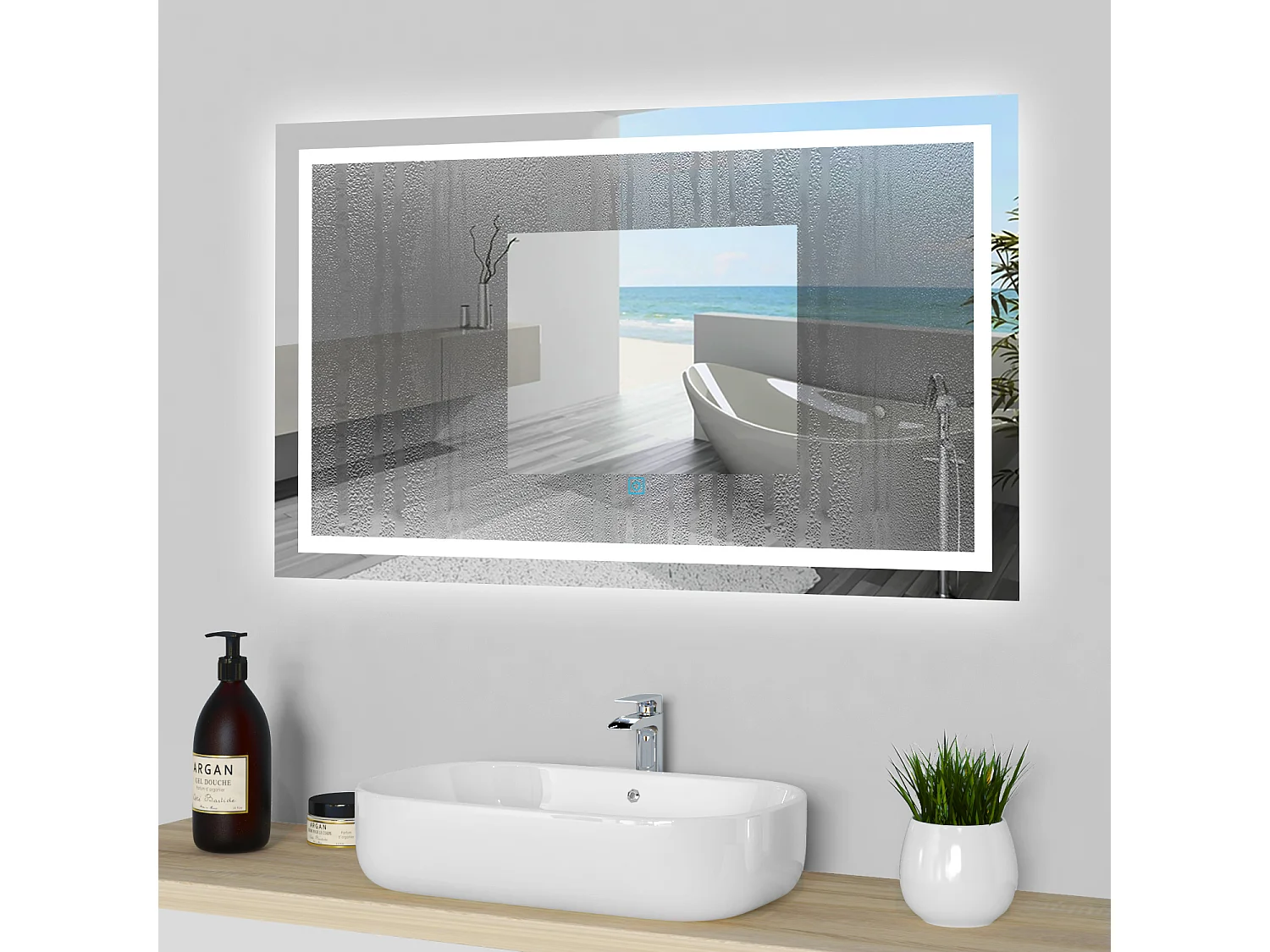 Aica Espejo de baño LED sin cobre 100×70cm,antivaho,interruptor táctil